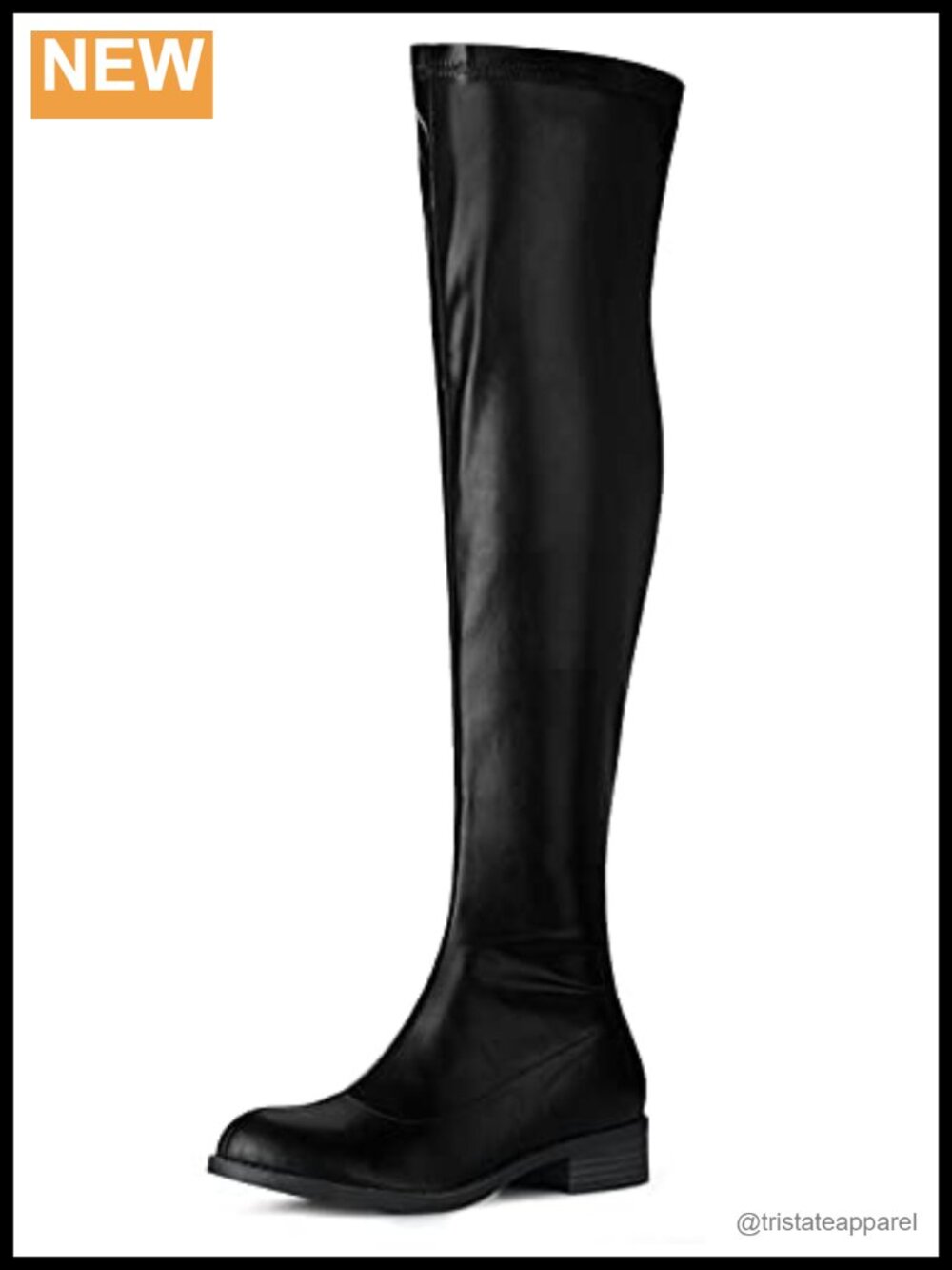 Faux Leather Thigh High Boots Block Heel Round Toe Zip Closure